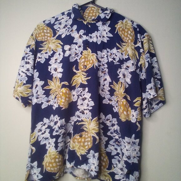 Newport Blue Other - Newport Blue Shirt Men S Button Up Short Sleeve Tropical Floral Pineapple Blue